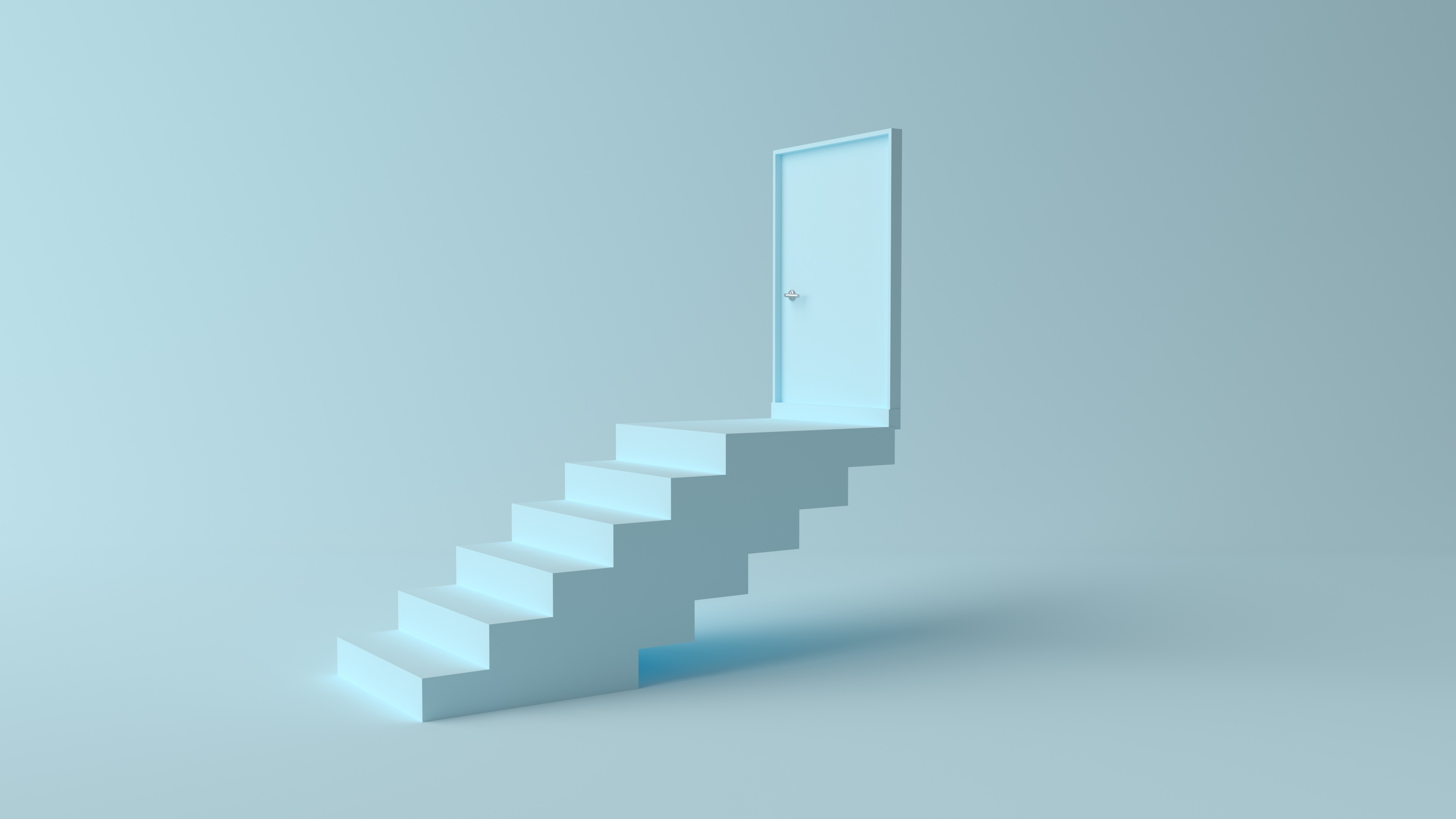 Abstract photo of stairs leading up to a locked door