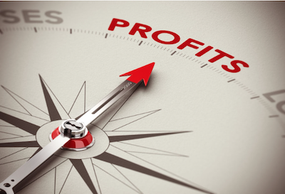 compass with arrow pointed to profits